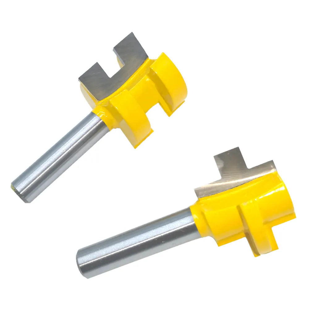 Yellow T-slot woodworking milling cutter with 30mm blade length and 8mm shank on white background