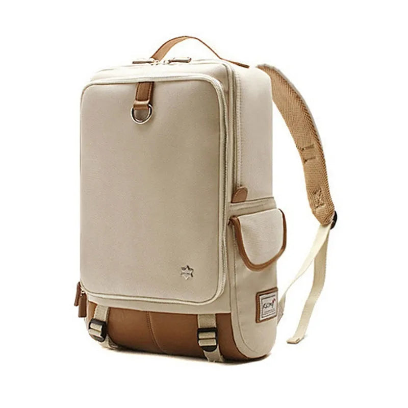 Modern men's large backpack in Oxford cloth, shown in army green colour, with dimensions 30cm by 16cm by 46cm.
