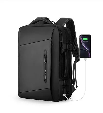 Large 36-55L men's backpack with zip opening and internal pockets, in black