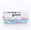 Blue triangular PU leather stationery bag with cartoon face and large zipper.