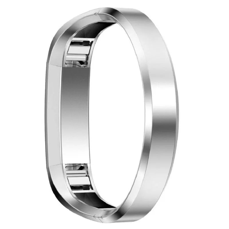 Stainless steel metal strap for Fitbit Alta smartwatch with deployment buckle.
