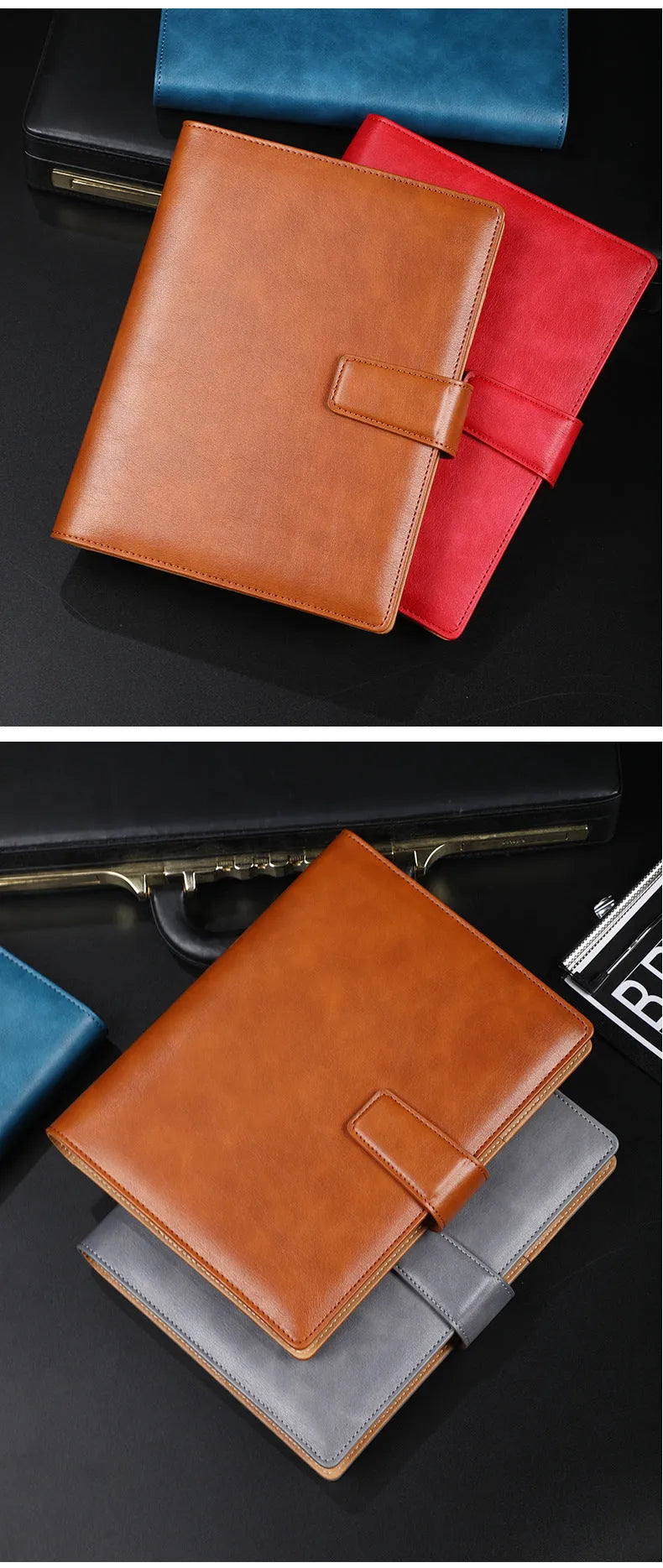 A5 PU leather buckle 6-hole clip notebook in black, 18x23.3cm, with 80 sheets of Daolin paper