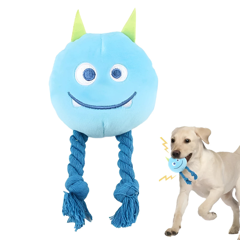 Blue and yellow cartoon dog squeaky toys with knot design for chewing