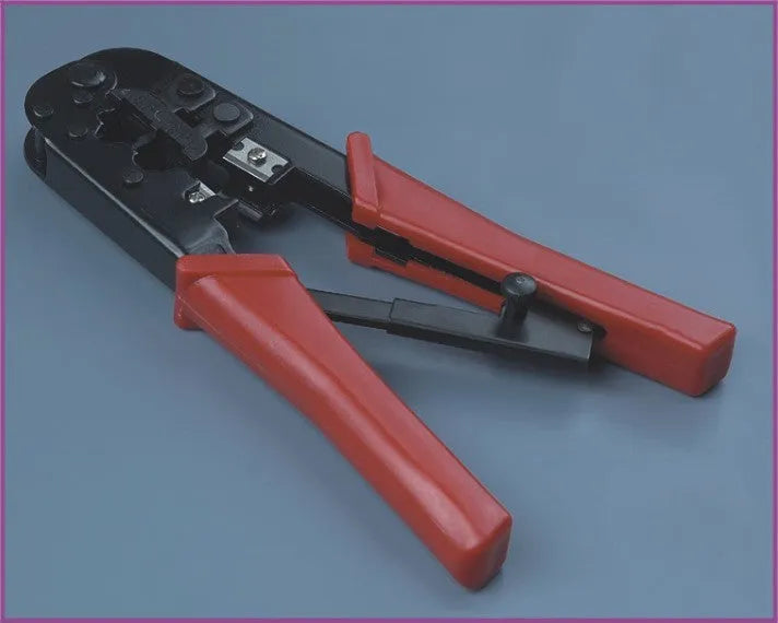 Red high carbon steel crimping tool with round mouth and flame retardant handles