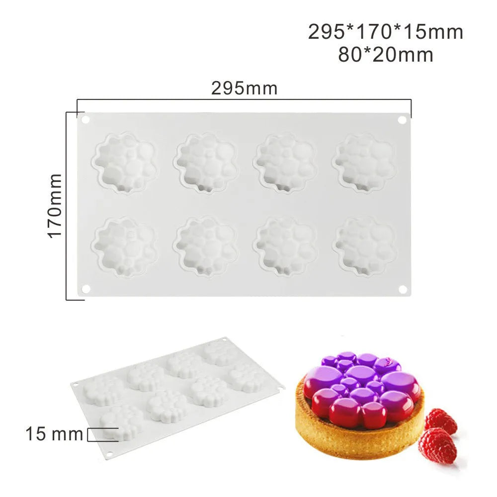 Round silicone baking mould with bubble tower pattern for cakes and desserts