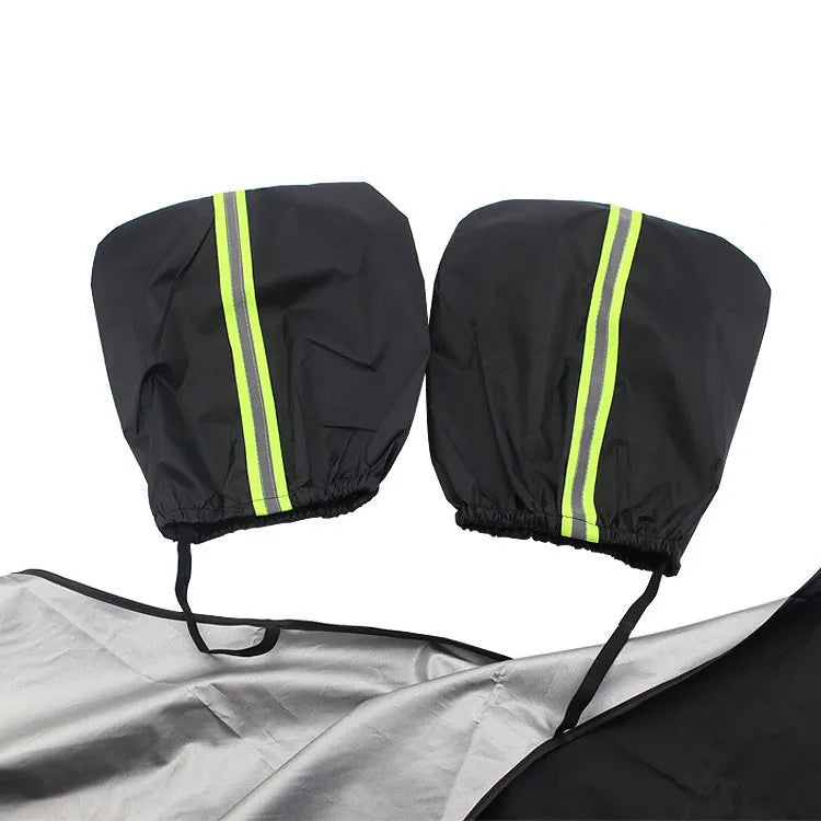 Car windshield snow cover in black and silver, 210x120cm, with reflective bar and magnets