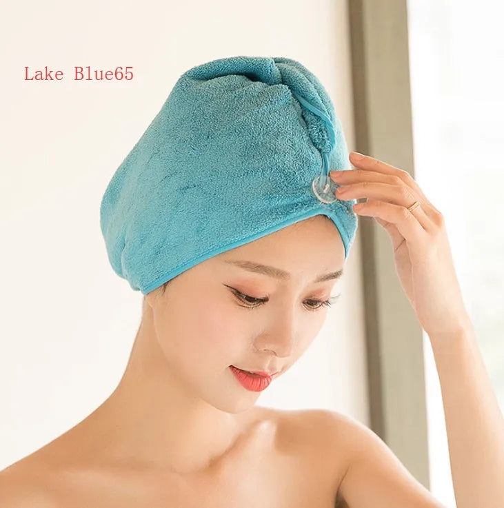 Microfiber hair drying cap in assorted colours measuring 60cm by 25cm