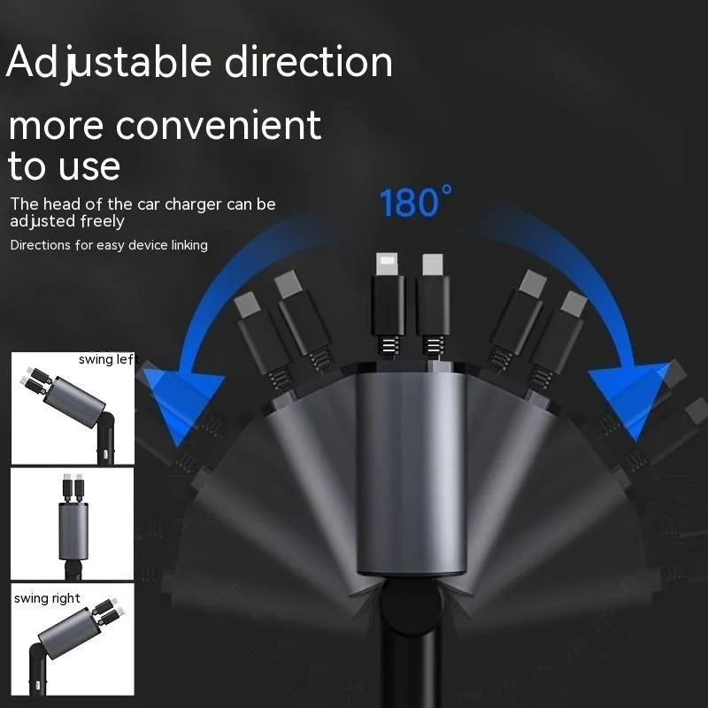 Automatic retractable car charger with QC3.0 fast charging, showing plug for 12V cigarette lighter socket.