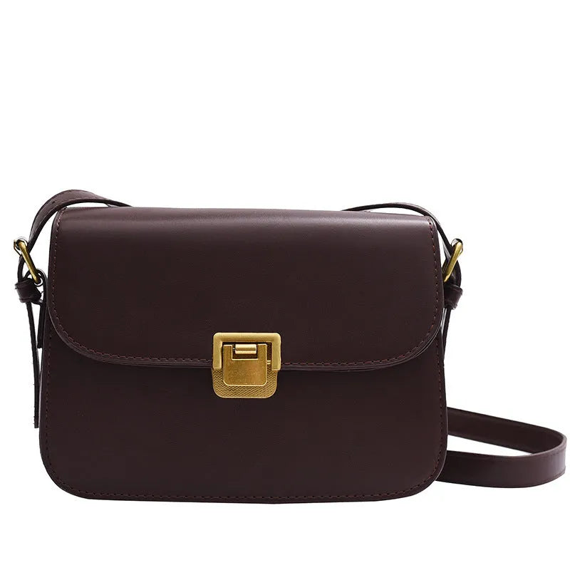 Women's soft PU leather cross-body bag in horizontal square shape showing texture detail and colour options