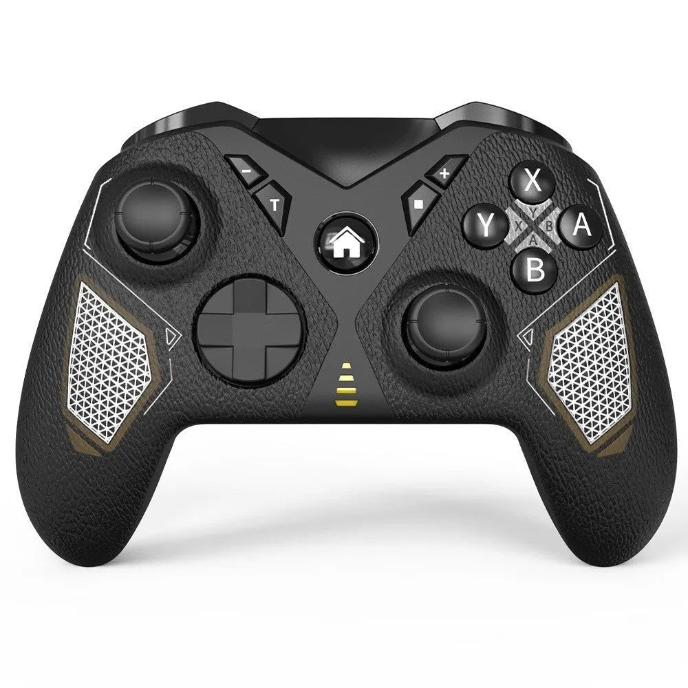 Black wireless game controller with leather pattern for Nintendo Switch and mobile phones.