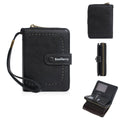Women's black PU leather coin purse with integrated card storage and silver zipper closure