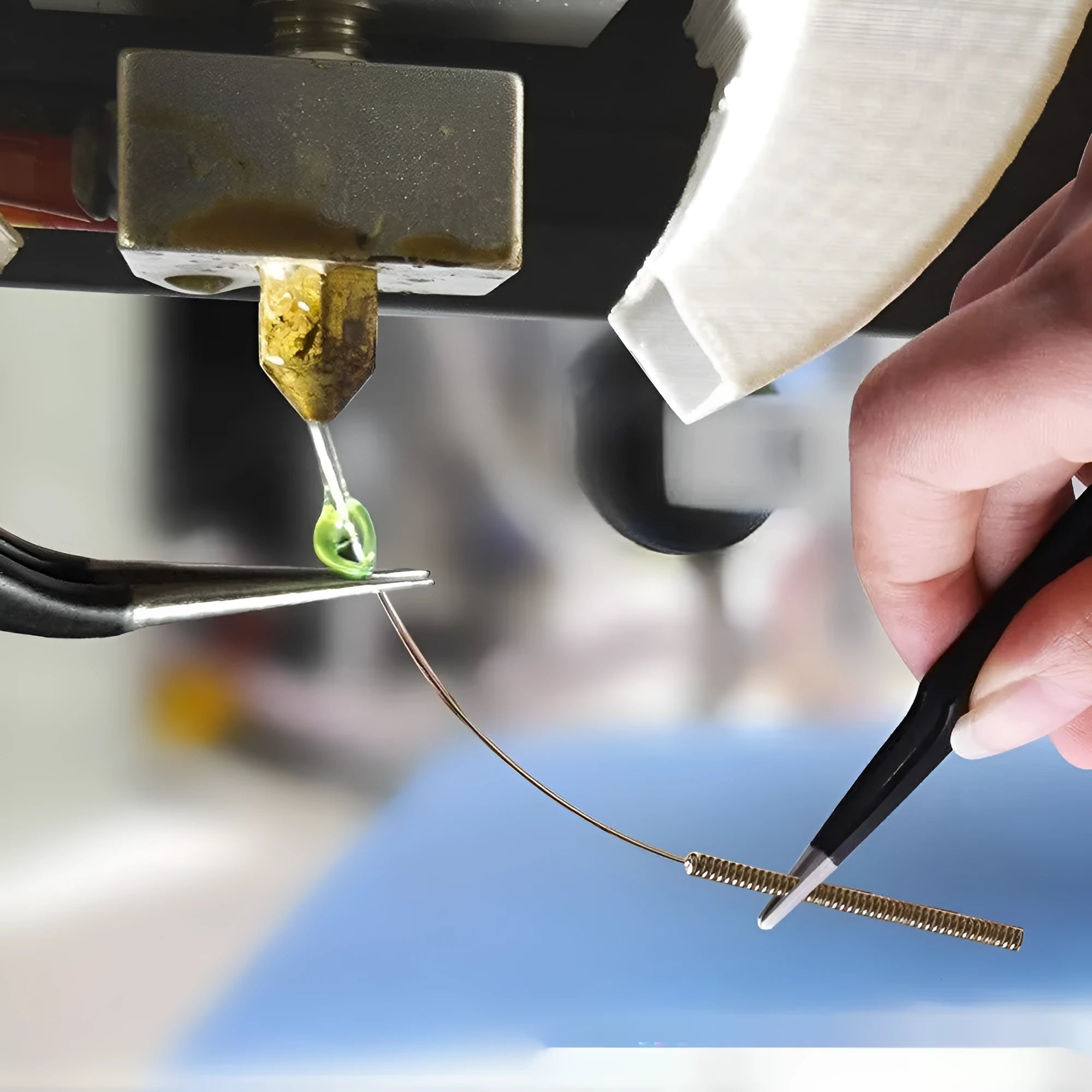 Brass MK8 nozzles and a stainless steel cleaning pin for 3D printer maintenance.