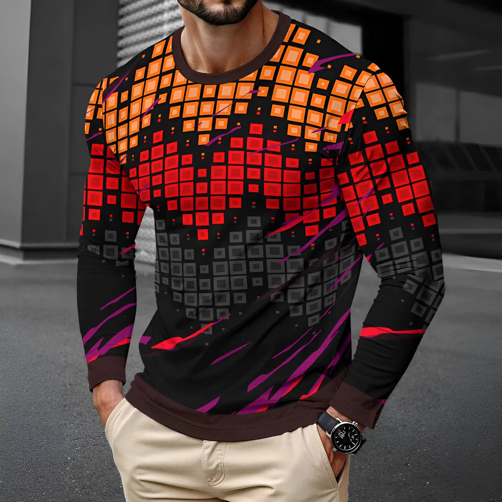 Men's simple long sleeve round neck pullover in milk silk fabric, shown in a casual colour.