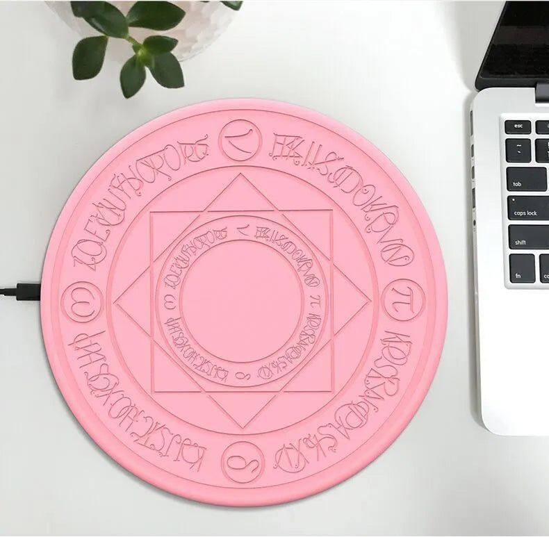 Magic Array second generation wireless charger in retro yellow on a wooden surface