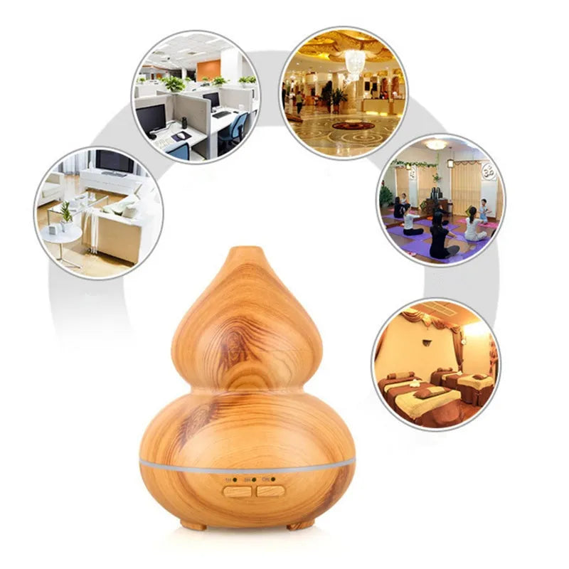 Gourd type wood grain 150ml ultrasonic aromatherapy humidifier with nano mist and silent operation