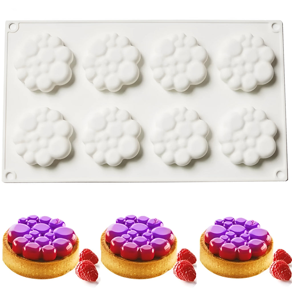 Round silicone baking mould with bubble tower pattern for cakes and desserts