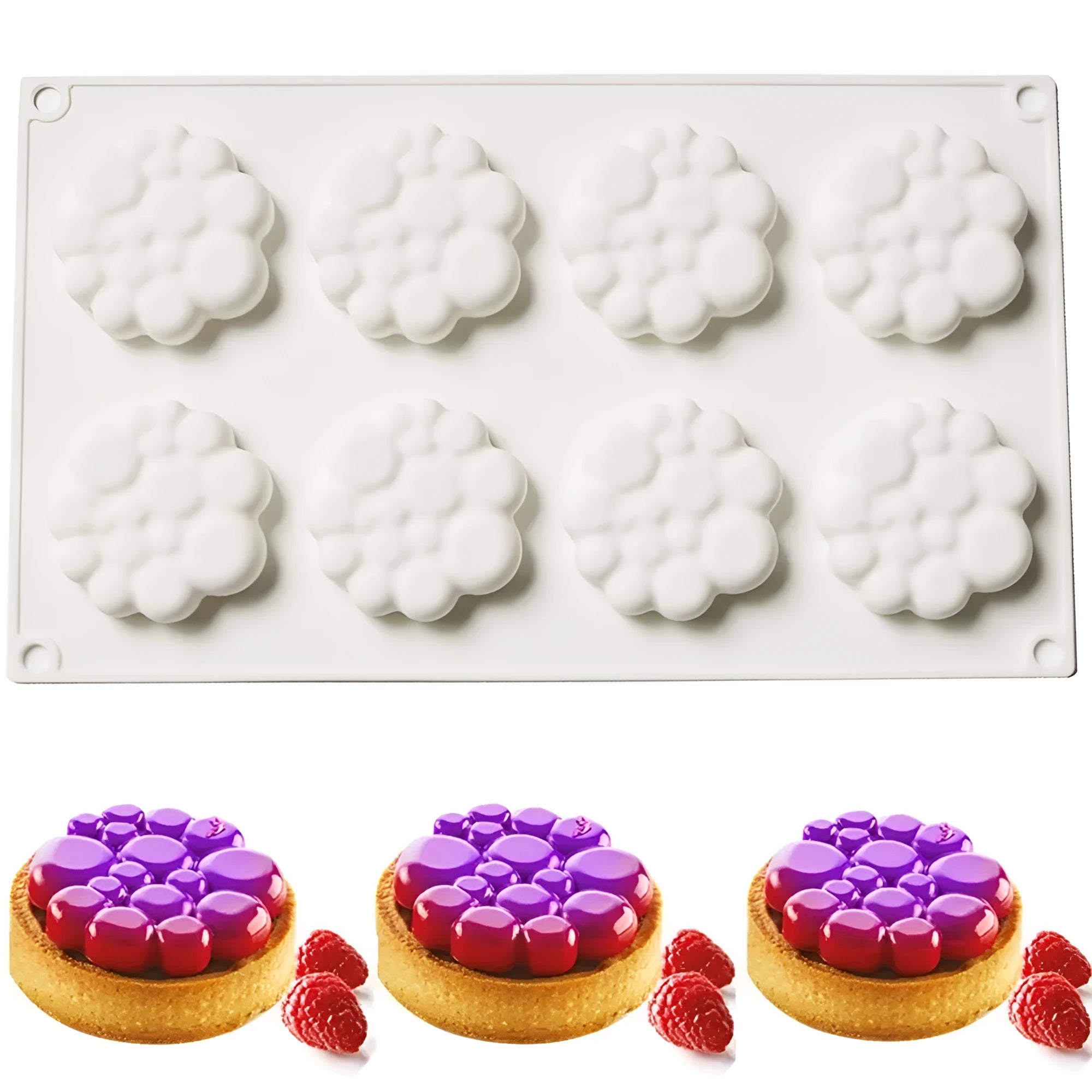 Round silicone baking mould with bubble tower pattern for cakes and desserts