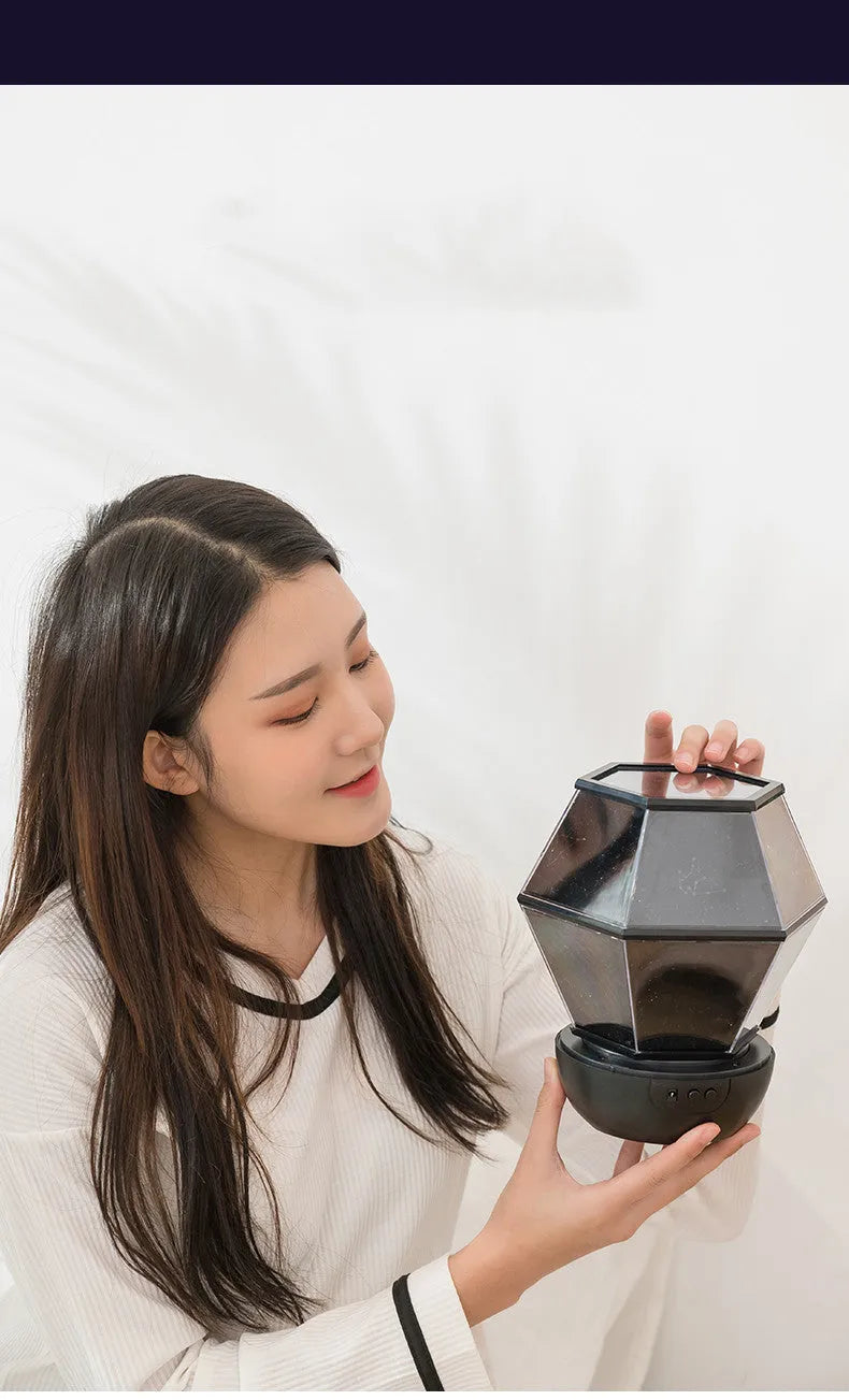 Children's rotating stars LED night light projecting coloured star patterns on wall
