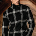 Men's slim fit striped casual jacket with high collar in black, cardigan style