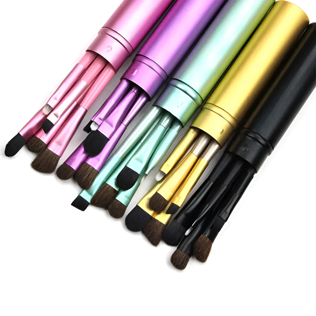 Makeup brush with soft synthetic fibre bristles, available in black, gold, green, pink and purple for professional, family or travel use