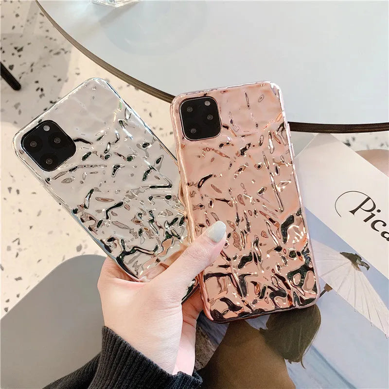 Folded TPU iPhone back cover case in rose gold or silver electroplated finish