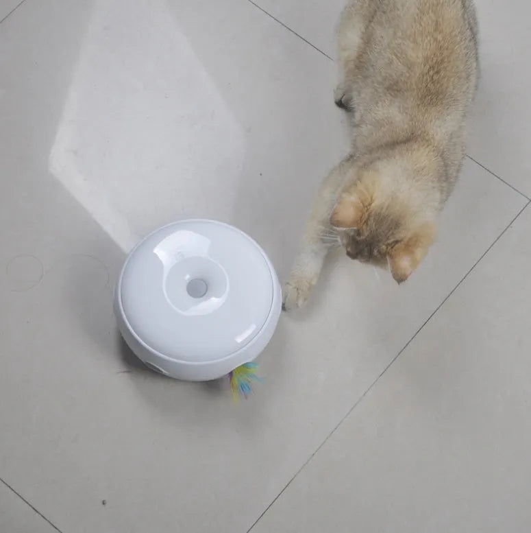 White electric cat turntable toy, 17.5cm donut shape, ABS body, automatic rotating interactive pet toy