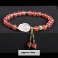 Strawberry quartz agate white rabbit bracelet with 6mm round beads in geometric sweet women's design