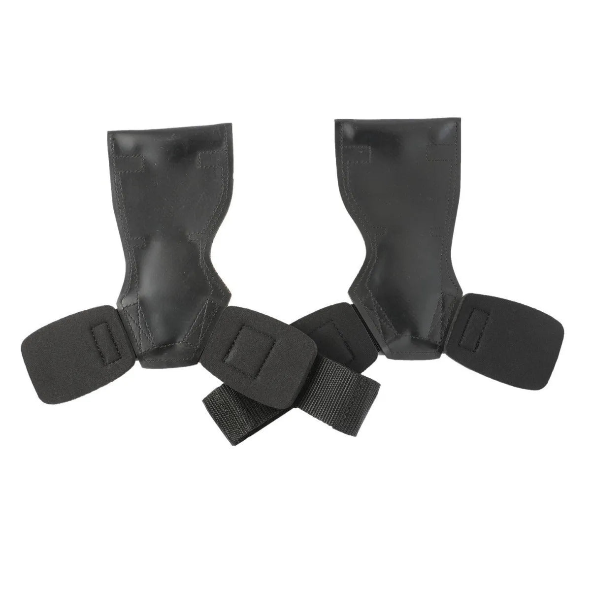 Black rubber non-slip weightlifting palm protection strap for barbell exercises and rock climbing.