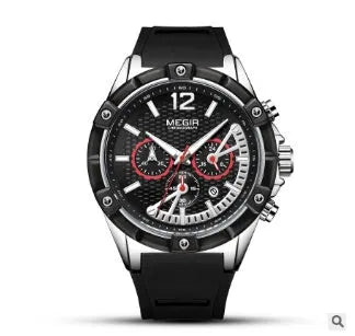 Men's fashion wristwatch with 48mm case, luminous hands, and chronograph dial in rose black finish