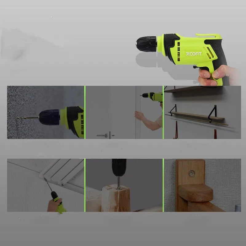 450W pistol-grip electric drill power tool with a black and orange housing and a 10mm chuck.