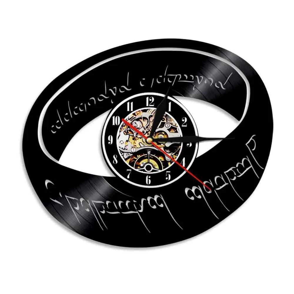 12 inch black vinyl record wall clock with plastic dial and quartz movement, modern decorative style