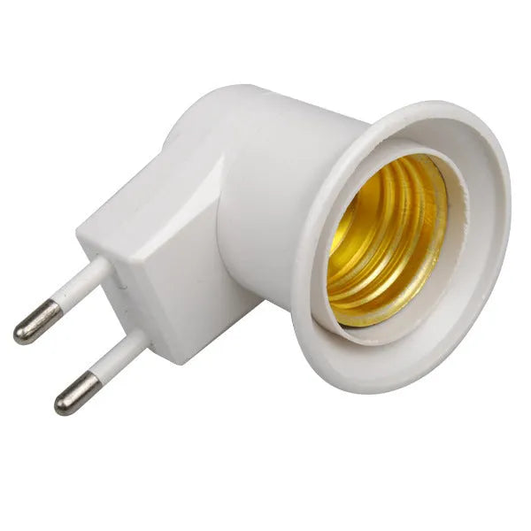 White wall plug-in E27 screw lamp holder adapter with a prominent on/off switch on the side.