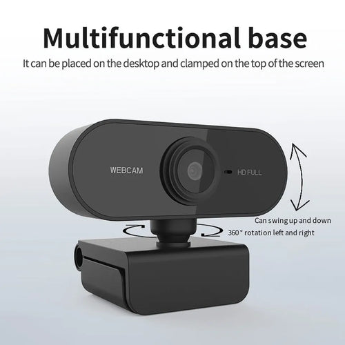 1080P USB webcam with rotatable microphone and HD objective lens in black
