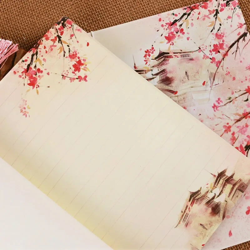 Watercolour retro Chinese style thread-bound notebook with Azalea colour