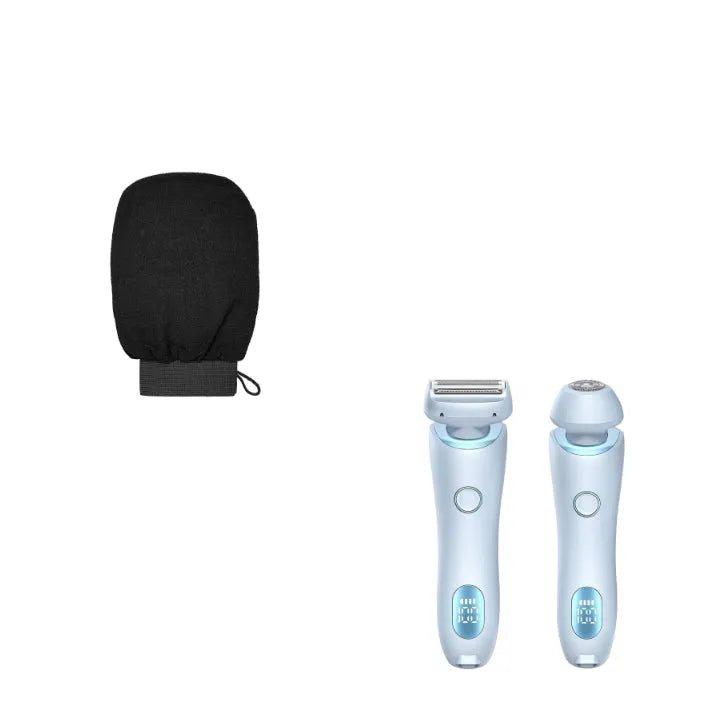 2 in 1 electric shaver for women, pink or blue, USB rechargeable, IPX7 waterproof, with square foil and round rotating heads.