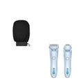 2 in 1 electric shaver for women, pink or blue, USB rechargeable, IPX7 waterproof, with square foil and round rotating heads.