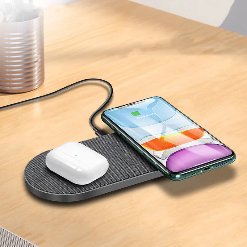 Black 2-in-1 wireless charger pair with dual charging stations for simultaneous device charging
