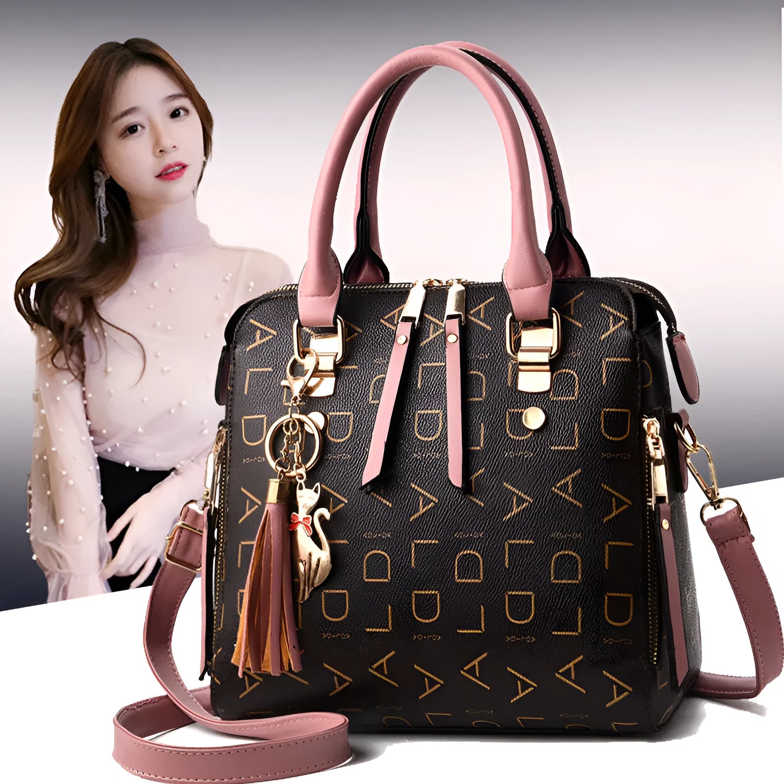 Wild soft PU leather crossbody bag for women with zipper closure and tassel decoration in solid colour