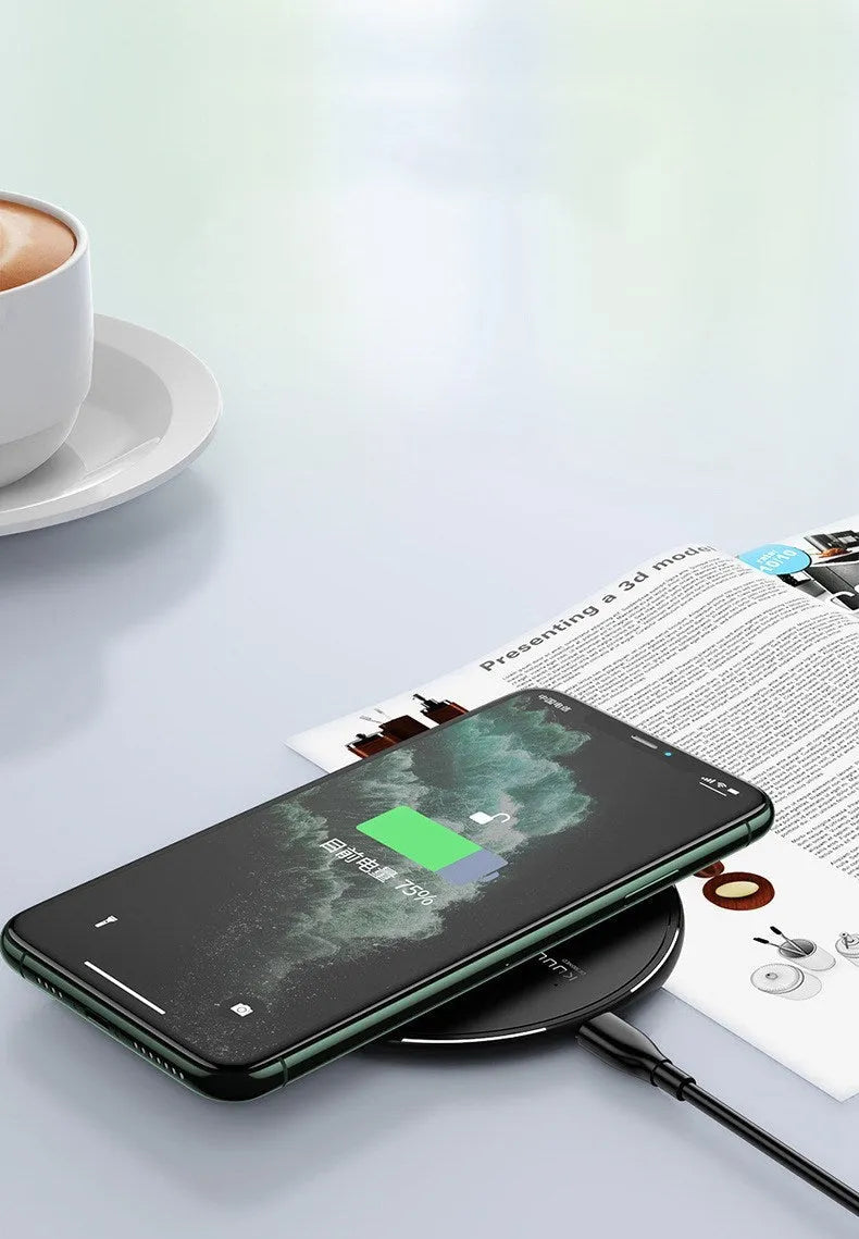 Kuulaa KL-CD16 black wireless disc charger for mobile phones with status indicator light