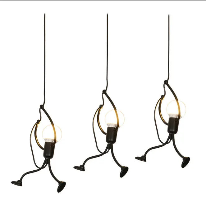 Indoor black iron chandelier with adjustable height 140cm, three long strip heads, for ceiling mounting in living room