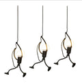 Indoor black iron chandelier with adjustable height 140cm, three long strip heads, for ceiling mounting in living room