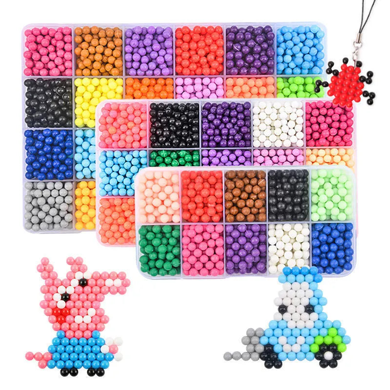 Static plastic toys in multiple colours in a transparent plastic storage box