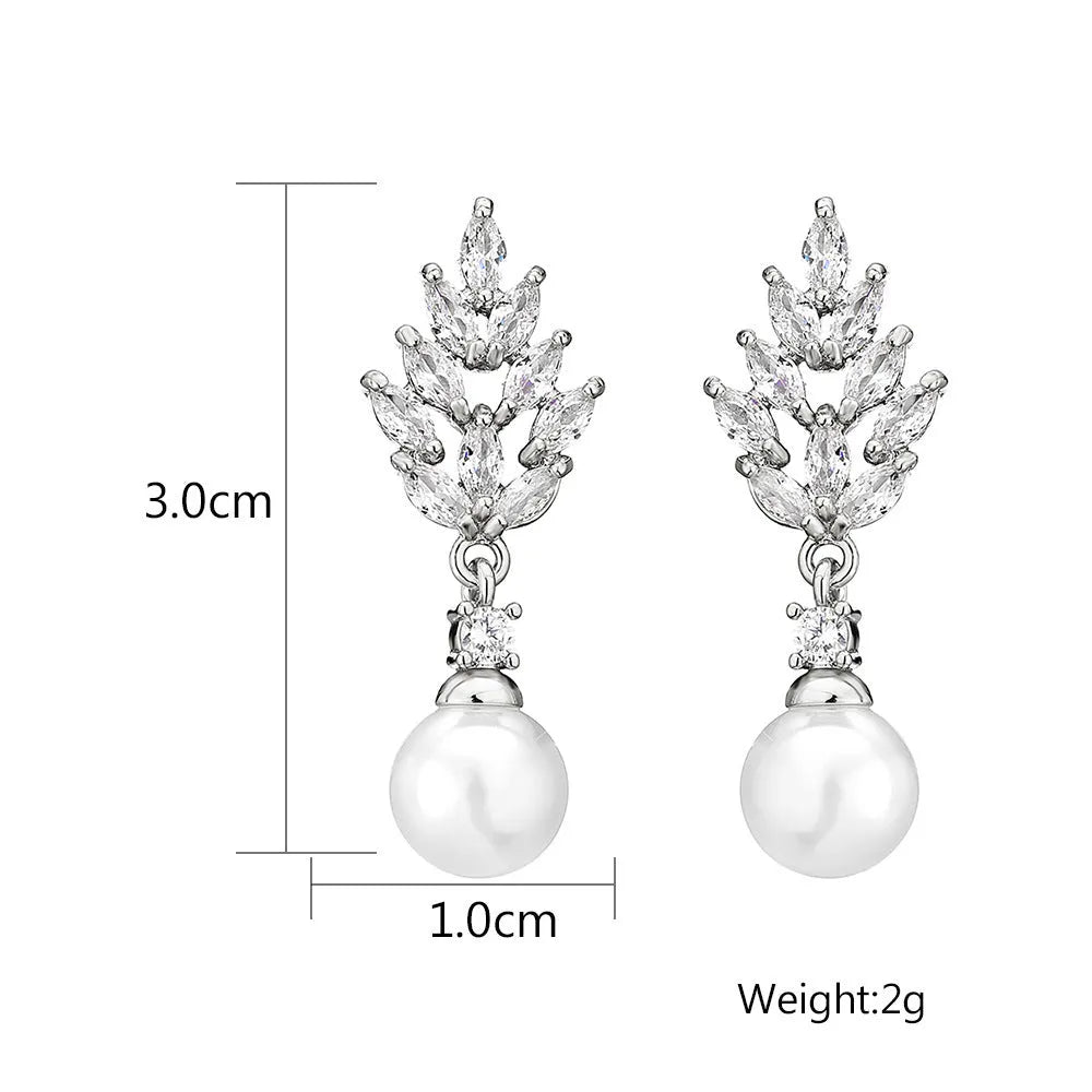 Geometric pearl earrings with micro inlaid zircon stones in gold plating