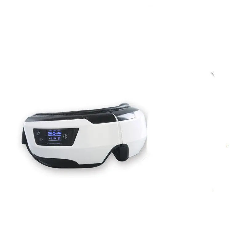 Black and white eye massager with PU leather surface and USB cable for eye care