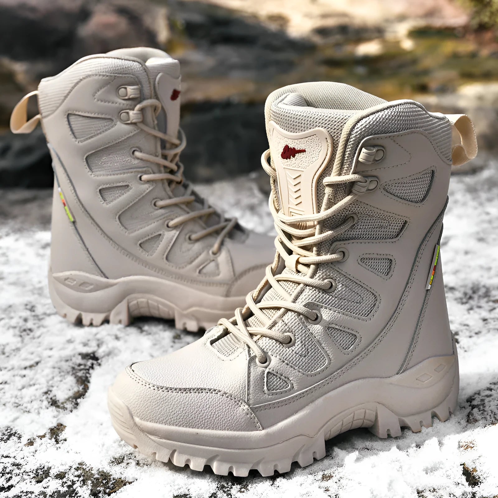 Cowhide leather hi-top hiking shoes for men and women in black, brown or beige
