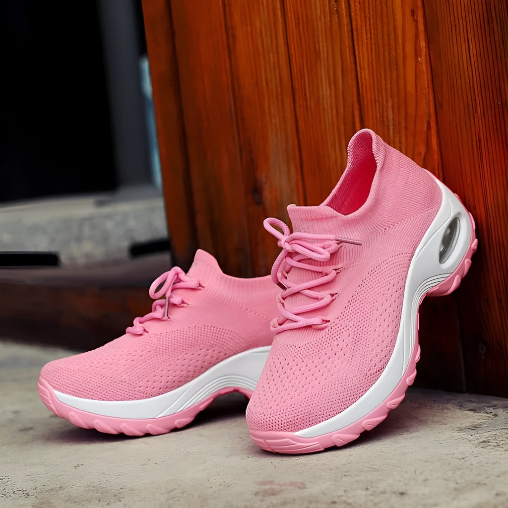 Women's PU sole trainers with 3-5cm middle heel and round toe, shown in one of eight colour options