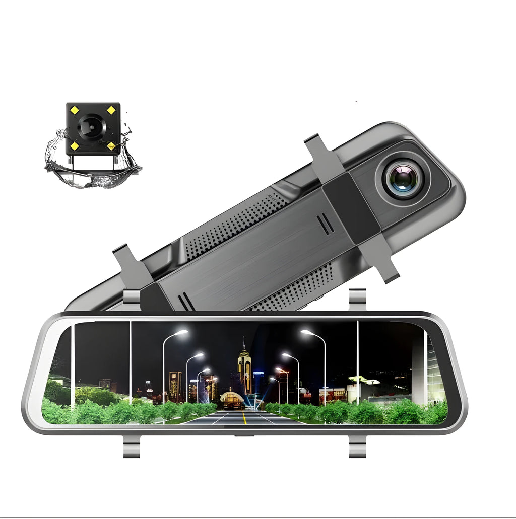 10 inch dual cameras driving recorder with full display screen mounted on car rearview mirror