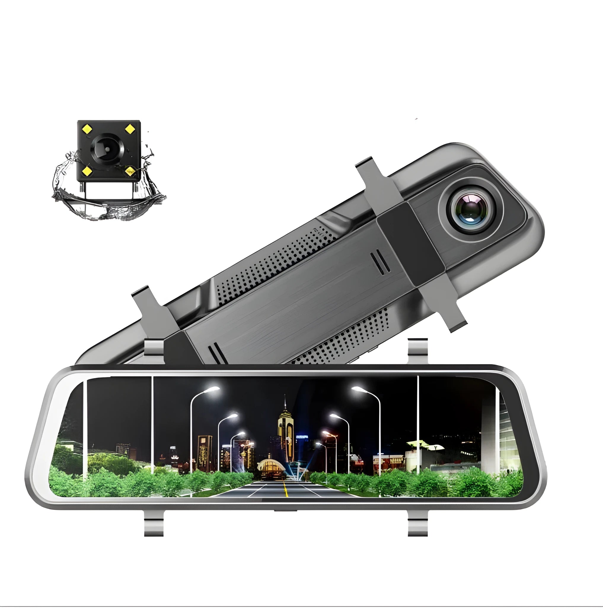 10 inch dual cameras driving recorder with full display screen mounted on car rearview mirror