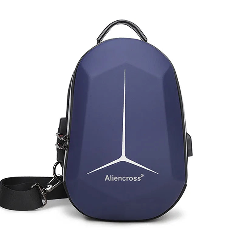 Waterproof Oxford cloth chest bag in black, shown with dimensions 20cm by 10cm by 30cm.