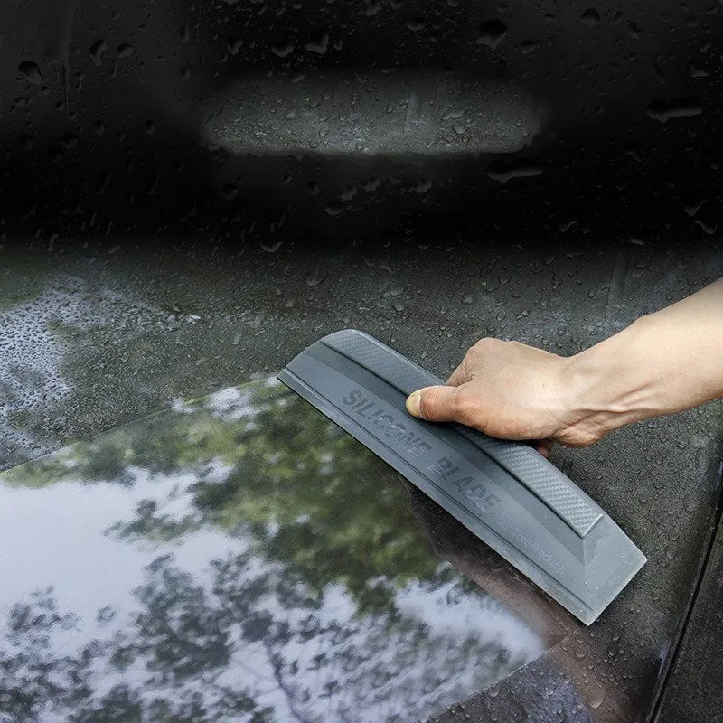 One-piece black silicone car wash wiper with soft non-scratch edge for paint and windows